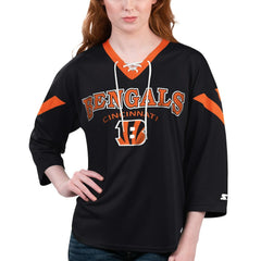 Cincinnati Bengals Starter Women's Rally Lace-Up 3/4 Sleeve T-Shirt - Black - NFL