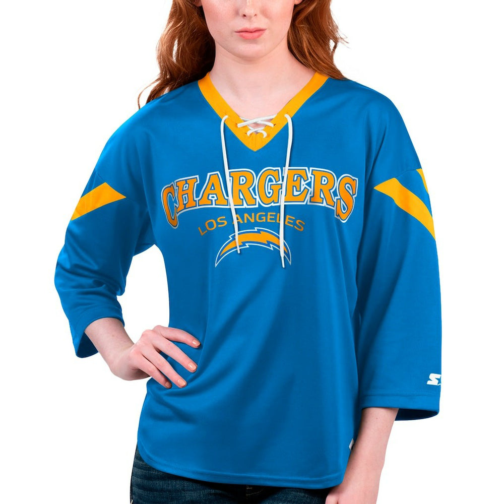Los Angeles Chargers Starter Women's Rally Lace-Up 3/4 Sleeve T-Shirt - Powder Blue - NFL