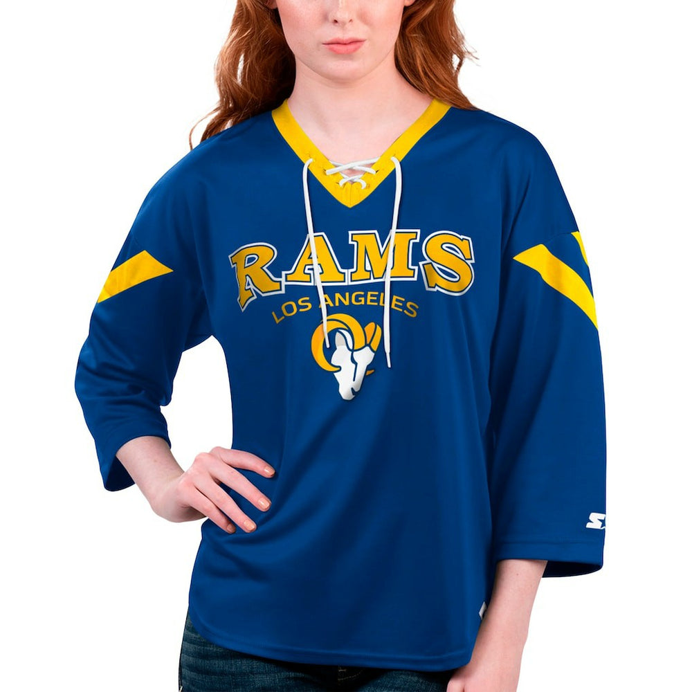 Los Angeles Rams Starter Women's Rally Lace-Up 3/4 Sleeve T-Shirt - Royal - NFL