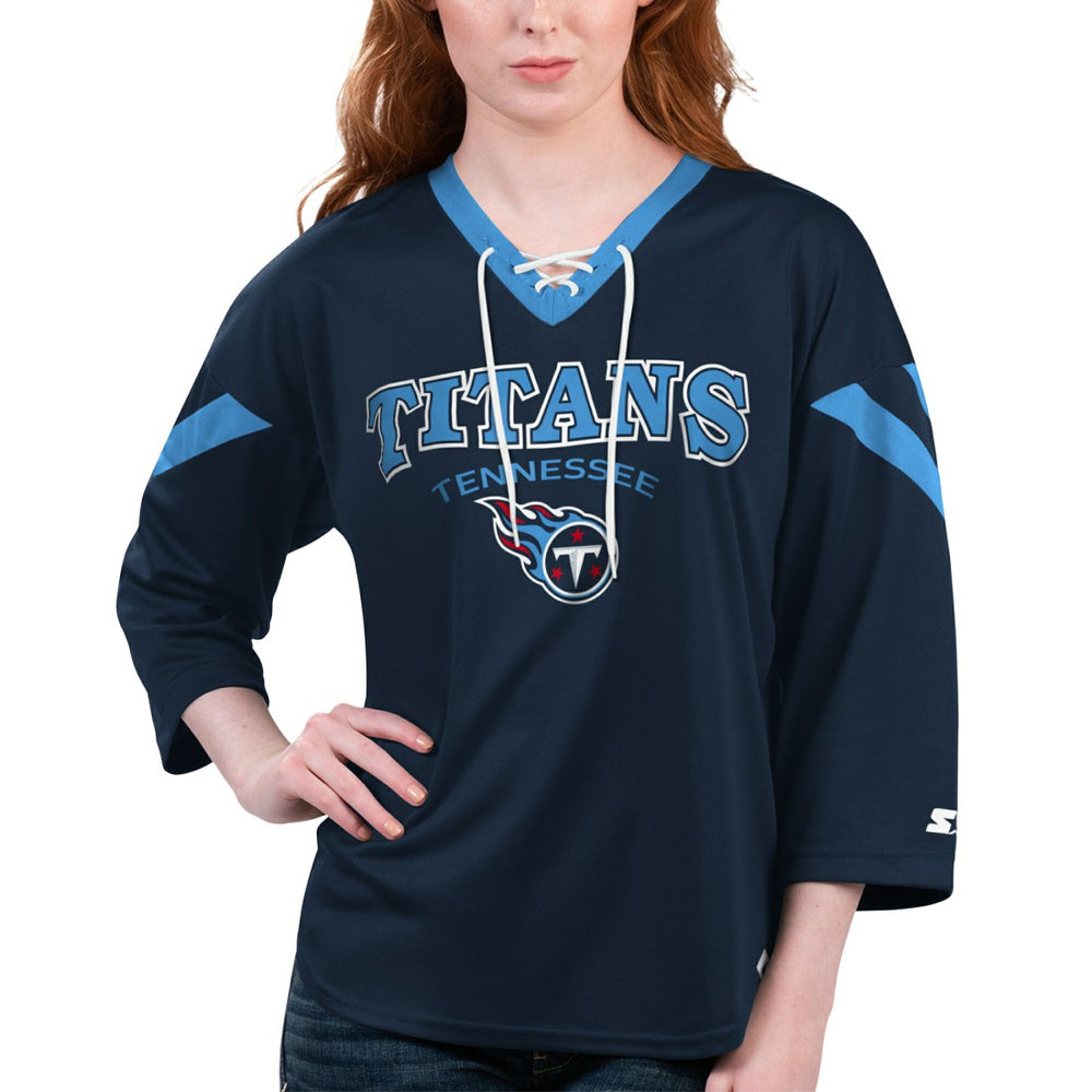 Tennessee Titans Starter Women's Rally Lace-Up 3/4 Sleeve T-Shirt - Navy - NFL