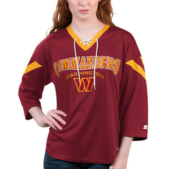 Washington Commanders Starter Women's Rally Lace-Up 3/4 Sleeve T-Shirt - Burgundy - NFL