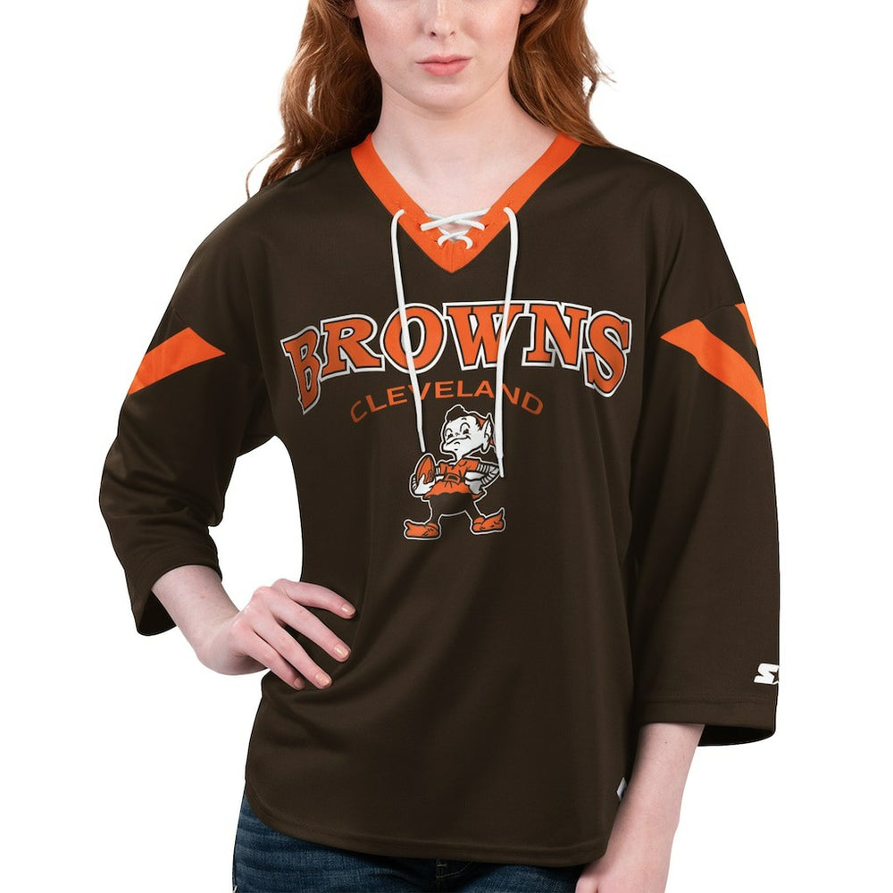 Cleveland Browns Starter Women's Rally Lace-Up 3/4 Sleeve T-Shirt - Brown - NFL