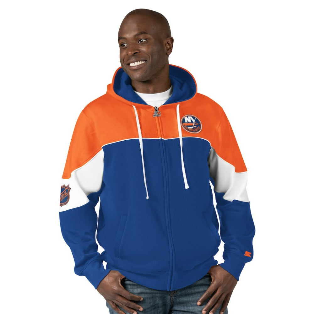 New York Islanders Starter Power Forward Full-Zip Hoodie - Royal/Orange | NHL Clearance
