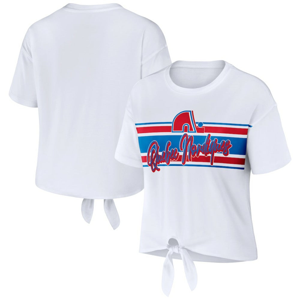Colorado Avalanche WEAR by Erin Andrews Women's Front Knot T-Shirt - White | NHL on sale