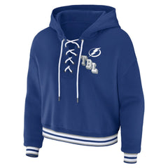 Tampa Bay Lightning WEAR by Erin Andrews Women's Lace-Up Pullover Hoodie - Blue | NHL near me