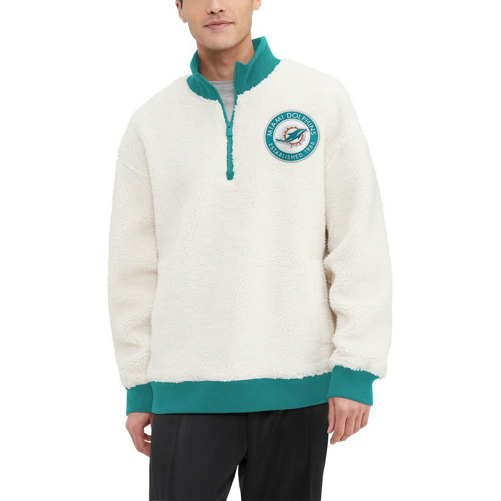 Miami Dolphins Tommy Hilfiger Jordan Sherpa Quarter-Zip Sweatshirt - Cream - NFL