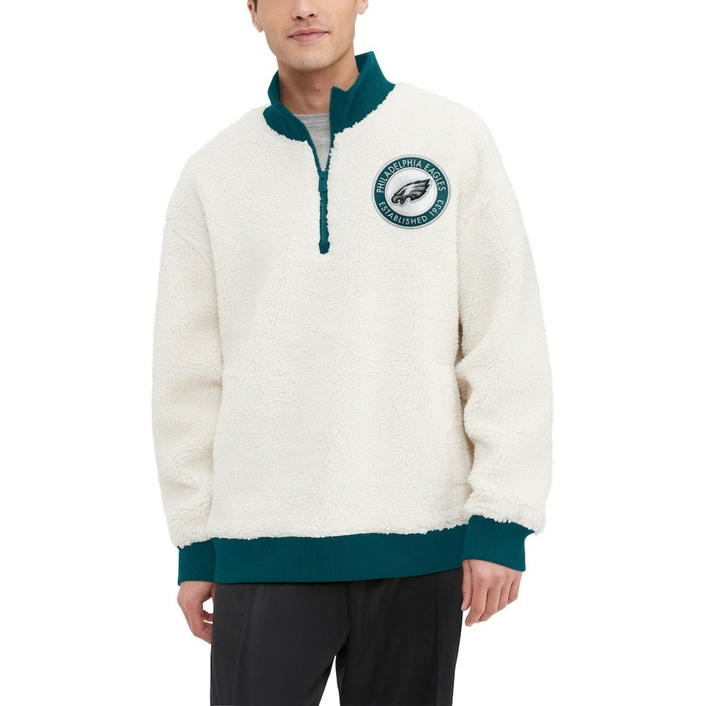 Philadelphia Eagles Tommy Hilfiger Jordan Sherpa Quarter-Zip Sweatshirt - Cream - NFL