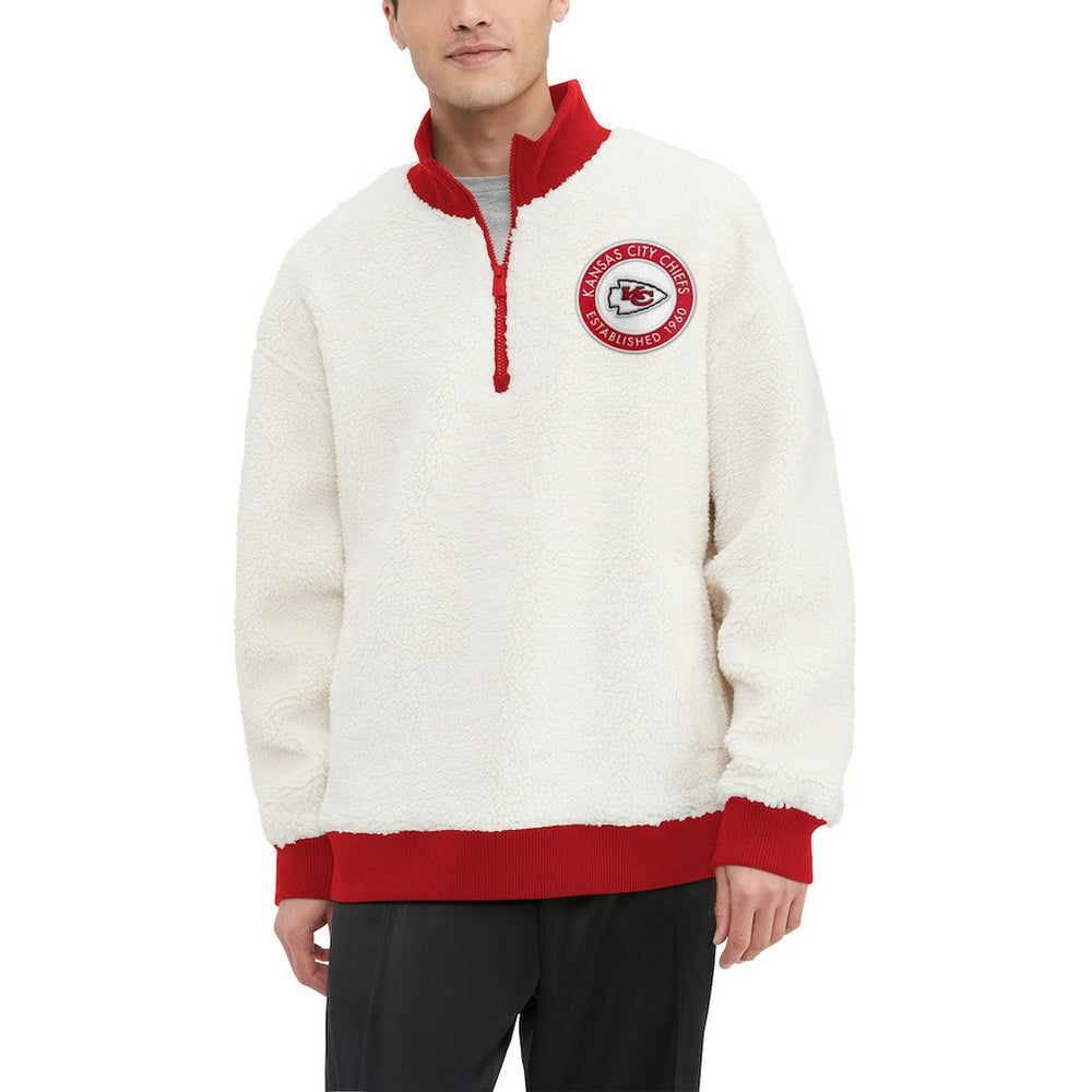 Kansas City Chiefs Tommy Hilfiger Jordan Sherpa Quarter-Zip Sweatshirt - Cream - NFL