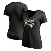 Pittsburgh Steelers Women's Long Stride V-Neck T-Shirt - Black - NFL