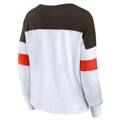 Cleveland Browns Women's Plus Size Even Match Lace-Up Long Sleeve V-Neck Top - White/Brown - Fanatics