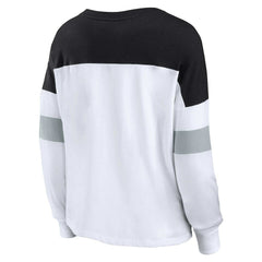 Las Vegas Raiders Women's Plus Size Even Match Lace-Up Long Sleeve V-Neck Top - White/Black - Fanatics