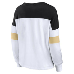 New Orleans Saints Women's Plus Size Even Match Lace-Up Long Sleeve V-Neck Top - White/Black - Fanatics