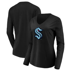 Seattle Kraken Women's Primary Logo V-Neck Long Sleeve T-Shirt - Black | NHL sale