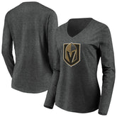 Vegas Golden Knights Women's Primary Logo V-Neck Long Sleeve T-Shirt - Charcoal | NHL near me