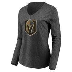 Vegas Golden Knights Women's Primary Logo V-Neck Long Sleeve T-Shirt - Charcoal | NHL near me