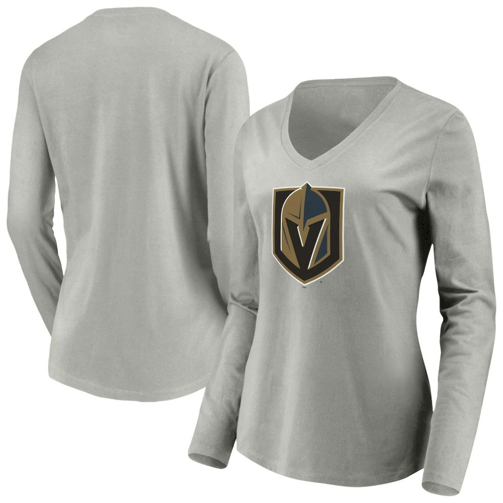 Vegas Golden Knights Women's Primary Logo V-Neck Long Sleeve T-Shirt - Gray | NHL Clearance