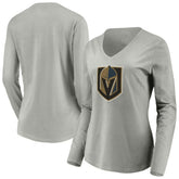 Vegas Golden Knights Women's Primary Logo V-Neck Long Sleeve T-Shirt - Gray | NHL Clearance