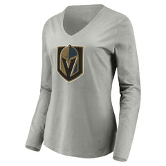 Vegas Golden Knights Women's Primary Logo V-Neck Long Sleeve T-Shirt - Gray | NHL Clearance