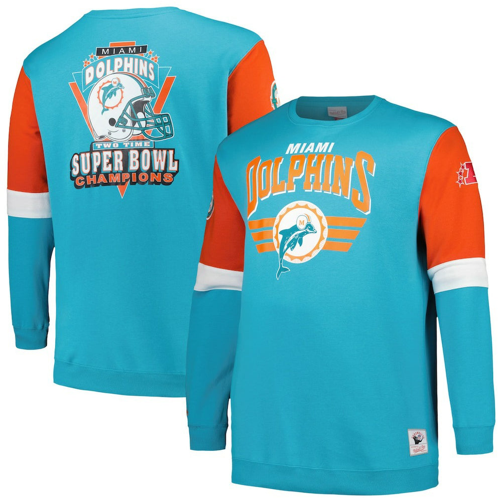 Miami Dolphins Big & Tall Fleece Pullover Sweatshirt - Aqua - Mitchell & Ness
