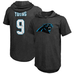 Bryce Young Carolina Panthers Majestic Threads Player Name & Number Tri-Blend Slim Fit Hoodie T-Shirt - Black - NFL