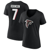 Bijan Robinson Atlanta Falcons Women's Icon Name & Number V-Neck T-Shirt - Black - Fanatics