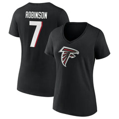 Bijan Robinson Atlanta Falcons Women's Icon Name & Number V-Neck T-Shirt - Black - Fanatics