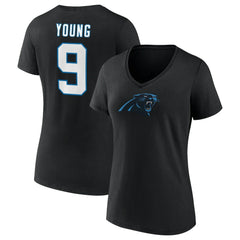 Bryce Young Carolina Panthers Women's Icon Name & Number V-Neck T-Shirt - Black - Fanatics
