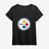 Pittsburgh Steelers Logo Athletic Women's Primary Logo V-Neck T-Shirt - Black - NFL