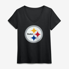 Pittsburgh Steelers Logo Athletic Women's Primary Logo V-Neck T-Shirt - Black - NFL