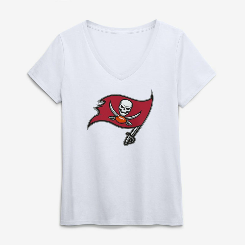 Tampa Bay Buccaneers Logo Athletic Women's Primary Logo V-Neck T-Shirt - White - NFL