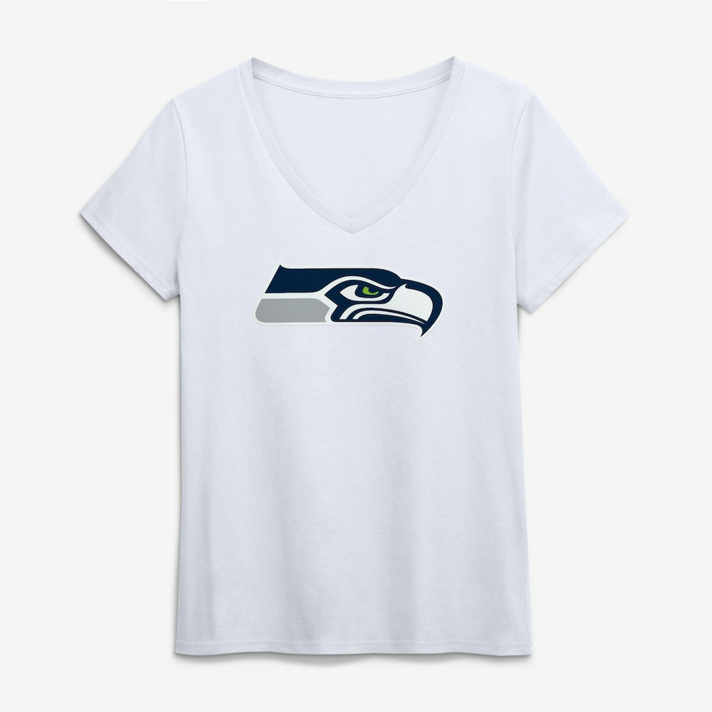Seattle Seahawks Logo Athletic Women's Primary Logo V-Neck T-Shirt - White - NFL