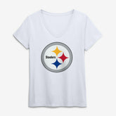 Pittsburgh Steelers Logo Athletic Women's Primary Logo V-Neck T-Shirt - White - NFL