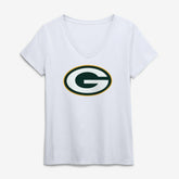 Green Bay Packers Logo Athletic Women's Primary Logo V-Neck T-Shirt - White - NFL