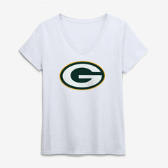 Green Bay Packers Logo Athletic Women's Primary Logo V-Neck T-Shirt - White - NFL