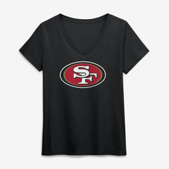 San Francisco 49ers Logo Athletic Women's Primary Logo V-Neck T-Shirt - Black - NFL