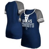 Dallas Cowboys New Era Women's Raglan Lace-Up T-Shirt - Navy - NFL