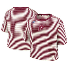 Philadelphia Phillies Nike Women's Cooperstown Collection Striped Cropped T-Shirt Discount
