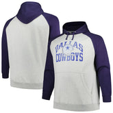 Dallas Cowboys Profile Big & Tall Favorite Arch Throwback Raglan Pullover Hoodie - Heather Gray/Navy - NFL