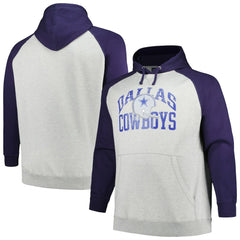Dallas Cowboys Profile Big & Tall Favorite Arch Throwback Raglan Pullover Hoodie - Heather Gray/Navy - NFL