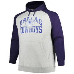 Dallas Cowboys Profile Big & Tall Favorite Arch Throwback Raglan Pullover Hoodie - Heather Gray/Navy - NFL