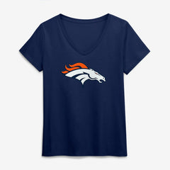 Denver Broncos Logo Athletic Women's Primary Logo V-Neck T-Shirt - Navy - NFL