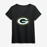 Green Bay Packers Logo Athletic Women's Primary Logo V-Neck T-Shirt - Black - NFL