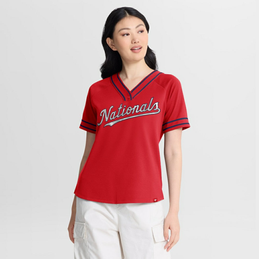 Washington Nationals Fanatics Women's Diva Race Ahead Raglan V-Neck T-Shirt Near Me