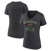 Minnesota Wild Logo Athletic Women's Arch Victory V-Neck T-Shirt - Heather Charcoal | NHL Clearance