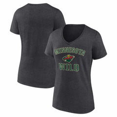 Minnesota Wild Logo Athletic Women's Arch Victory V-Neck T-Shirt - Heather Charcoal | NHL Clearance