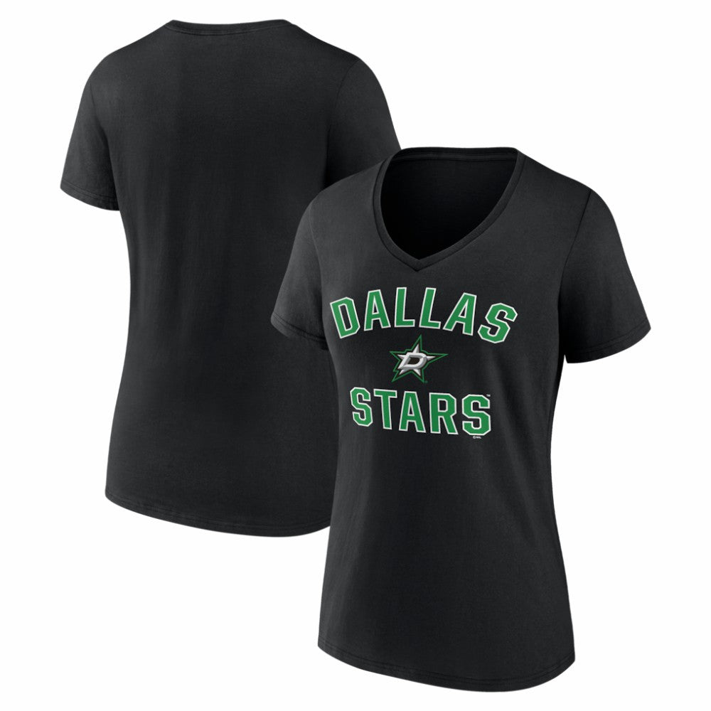 Dallas Stars Logo Athletic Women's Arch Victory V-Neck T-Shirt - Black | NHL Lifestyle