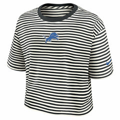 Detroit Lions Women's Striped Cropped T-Shirt - Black/Cream - Nike