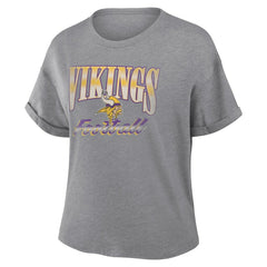 Minnesota Vikings Women's Overplayed Tribute Tri-Blend Boxy T-Shirt - Heather Gray - Fanatics