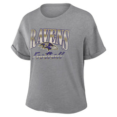 Baltimore Ravens Women's Overplayed Tribute Tri-Blend Boxy T-Shirt - Heather Gray - Fanatics