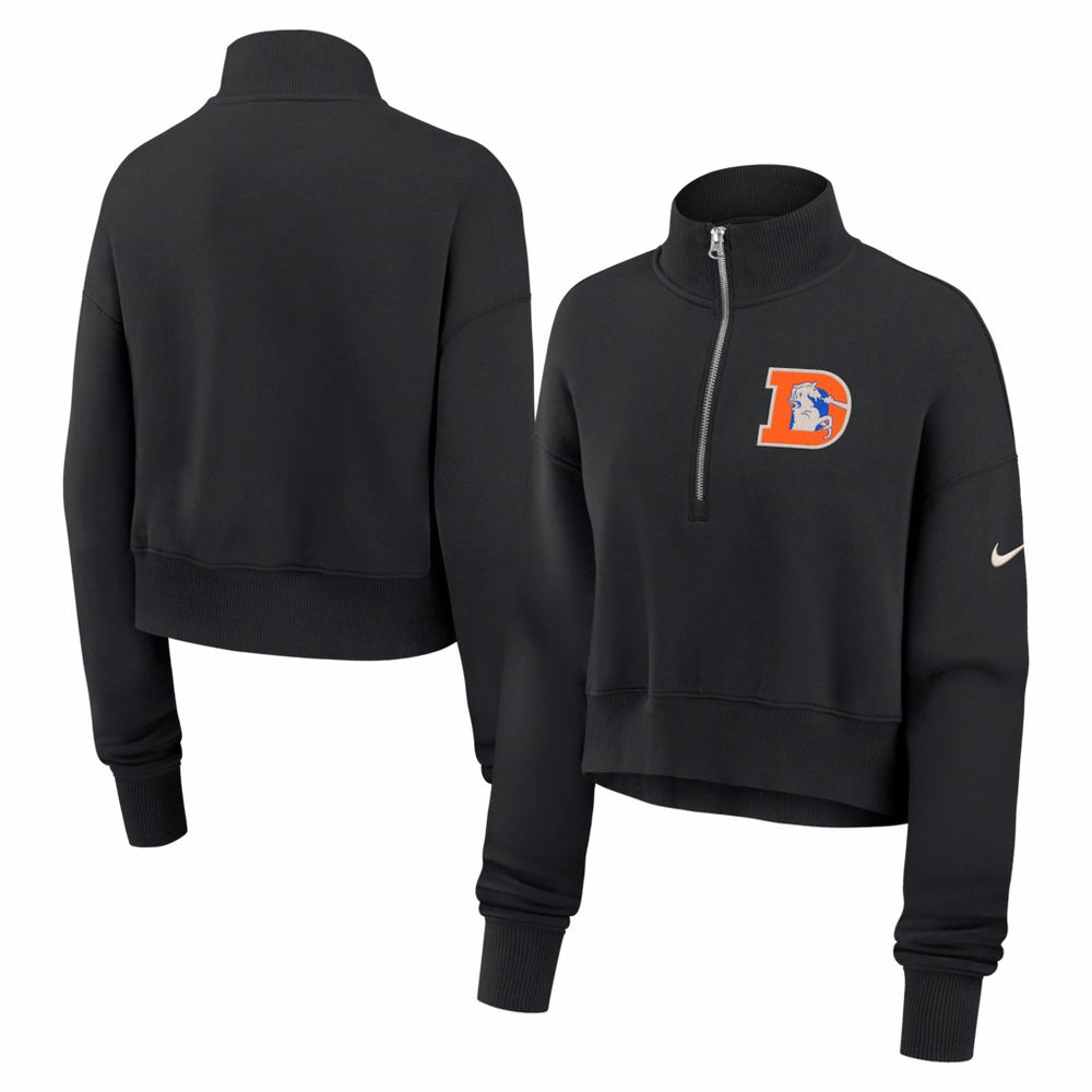 Denver Broncos Women's Legacy Phoenix Fleece Cropped Half-Zip Sweatshirt - Black - Nike